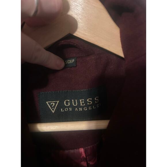 Guess Asymmetrical Belted Wool Walker Coat in a wine/burgundy color size small - Picture 4 of 9